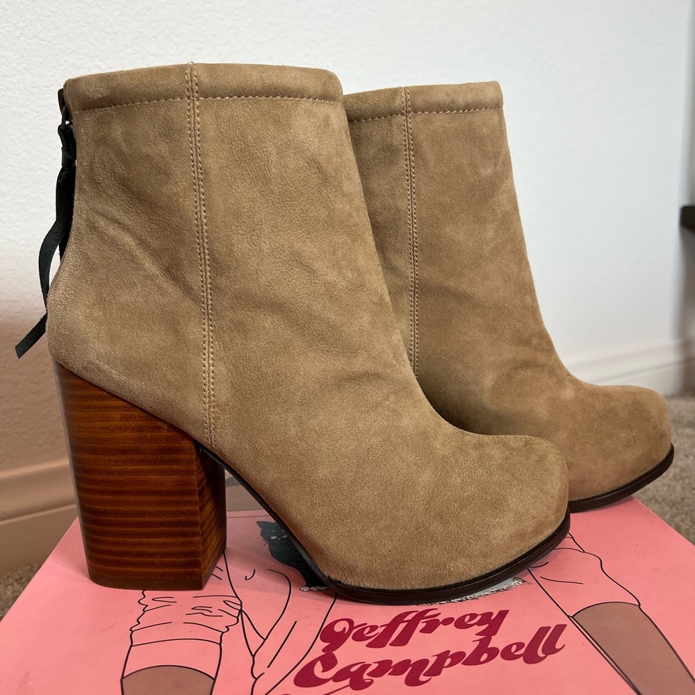 Jeffrey Campbell Rumble Suede Taupe Booties